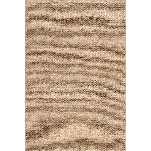 Penelope Braided Wool Area Rug Tan 9 ft. x 12 ft. Area Rug
