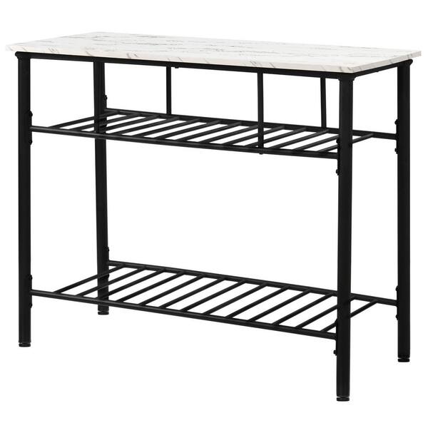 Whatseaso Wood and Metal 43.3 in. Kitchen Island with Worktop and 2-Shelves