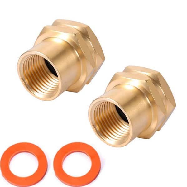 Brass Garden Hose Adapter, 3/4"GHT Female x 1/2"NPT Female Connector, GHT to NPT Adapter Brass Fitting, 2pcs