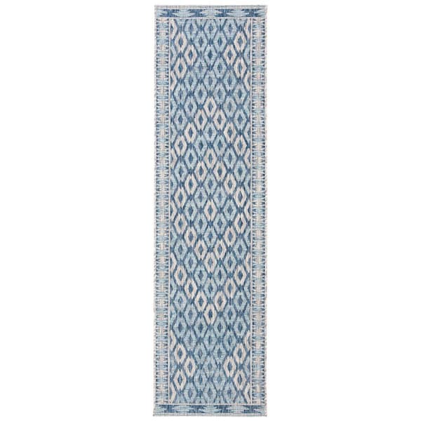 SAFAVIEH Courtyard Navy/Gray 2 ft. x 8 ft. Border Indoor/Outdoor Patio  Runner Rug