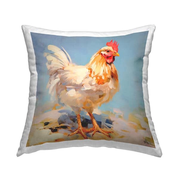 Stupell Industries Modern Farmhouse Rooster Blue Print Polyester 18 in. x 18 in. Throw Pillow