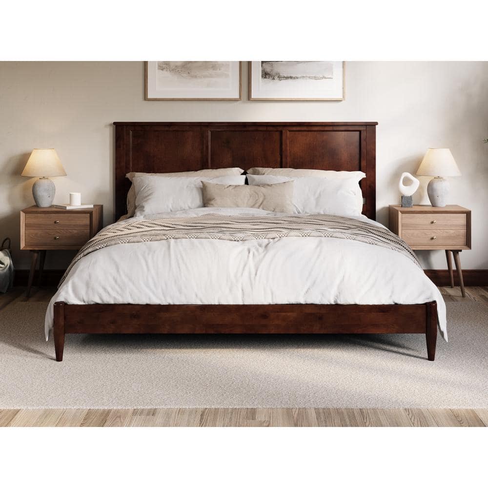Charlotte Walnut King Solid Wood Low Profile Platform Bed