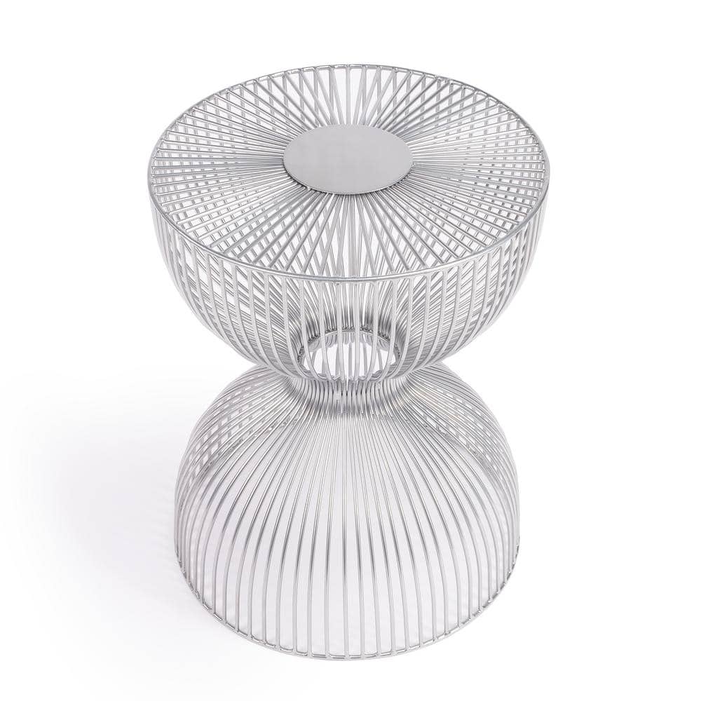 Nicholas Silver Metal and Glass Round Side Table