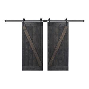 Z Series 72 in. x 84 in. DIY Ebony Finished Knotty Pine Wood Double Sliding Barn Door with Hardware Kit