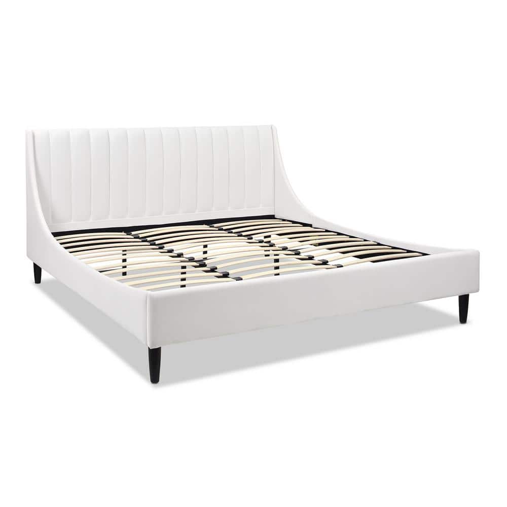 Aspen Cloud White Velvet King Platform Bed with Tufted Headboard