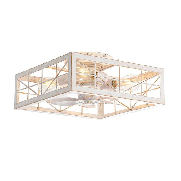 Breezary Square 16 in. Indoor White/Gold Low Profile Ceiling Fan with Light Kit and Remote Included