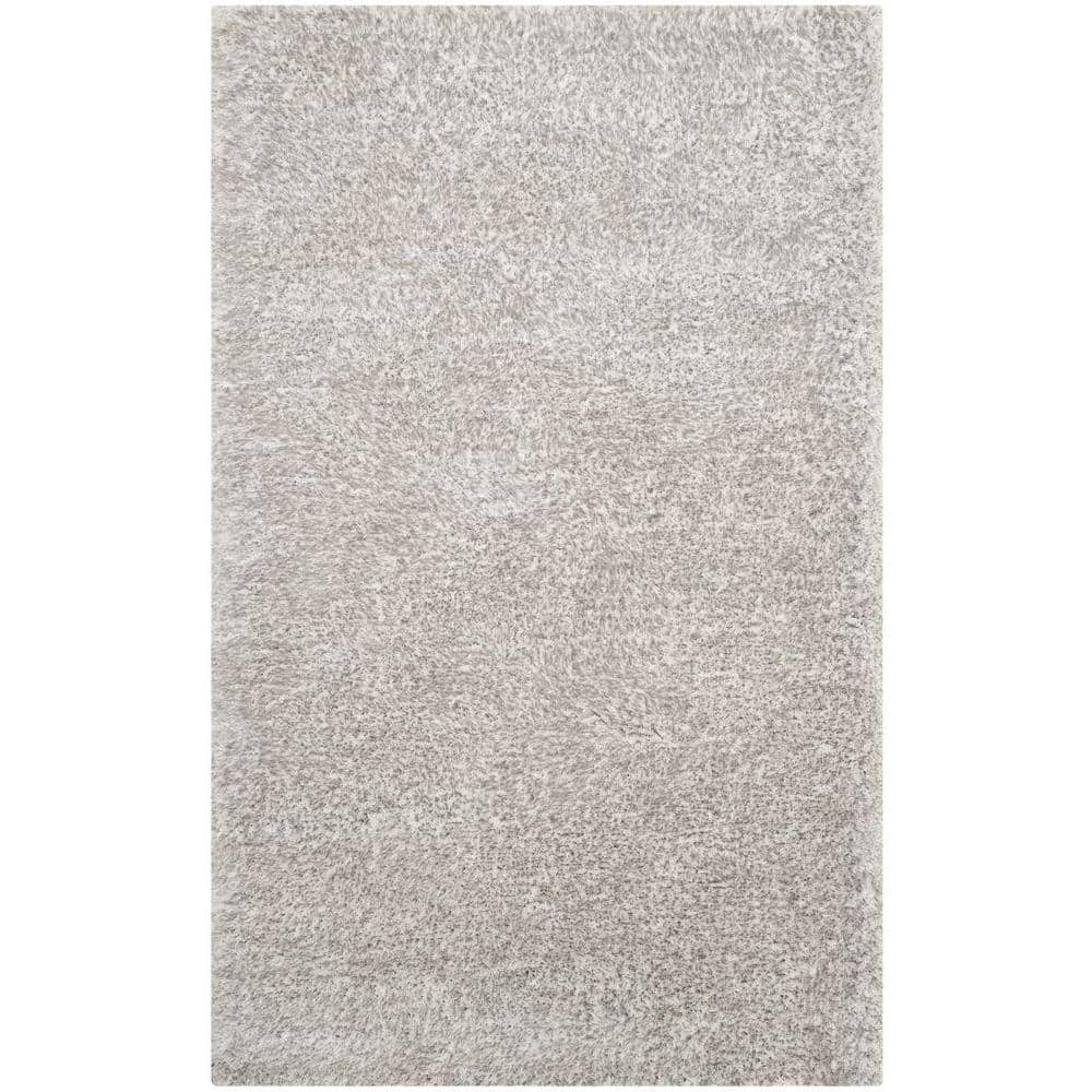 Hand-Tufted Ice Gray Synthetic Shag Rug, 4' x 6'