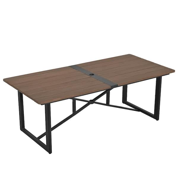 EGEIROSLIFE PureCane Rectangle Acacia Wood Tabletop Outdoor Dining Table with Umbrella Hole