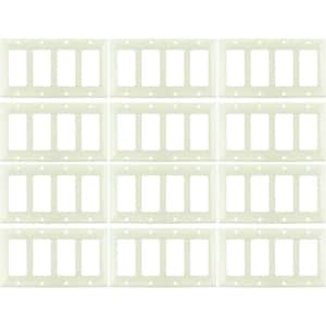 Ivory 4-Gang Screw-in Decorative Plastic Wall Plate (12-Pack)