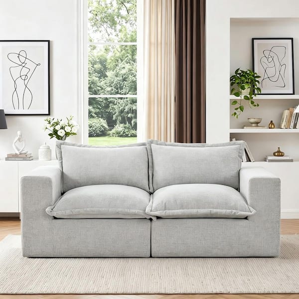 Uixe 84.2 in.Square Arm 2-piece Chenille Rectangle Sectional Sofa