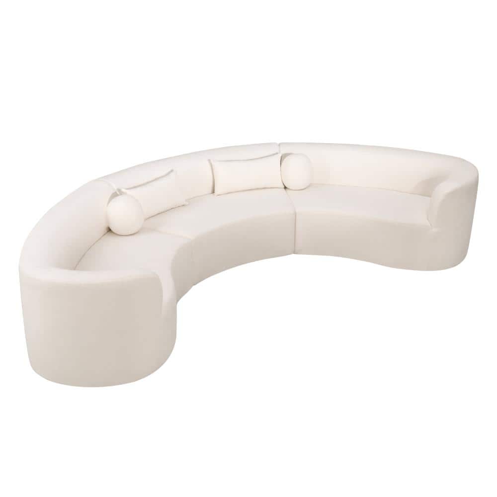 153 in. W Flared Arm 3-piece Chenille Curved Compressed Sectional Sofa in Beige with 4 Pillows, Hook, Loop price history on PriceWatchPro