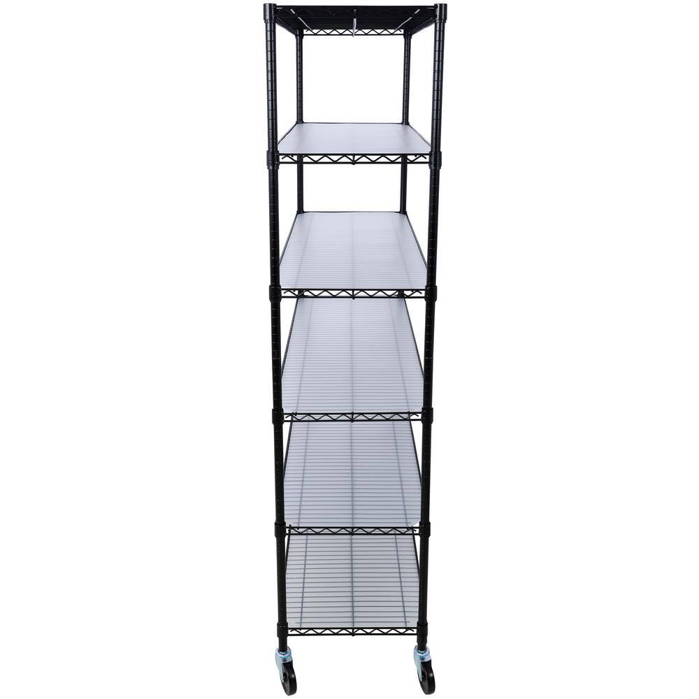 Black Heavy Duty 6-Tier Adjustable Metal Storage Rack with Wheels