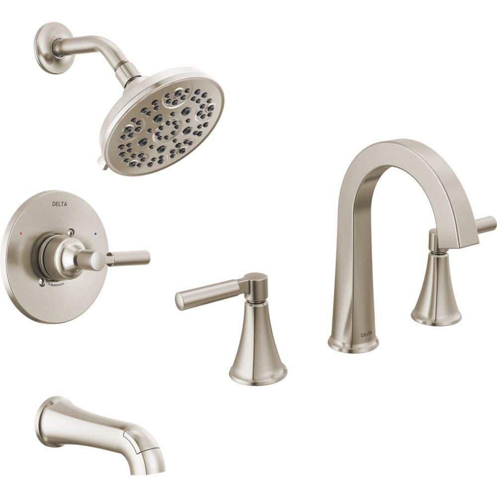 Lorna 8 in. Widespread 2-Handle Bathroom Sink Faucet Bundle Tub/Shower Trim and Rough-In in Spotshield Brushed Nickel price history on PriceWatchPro