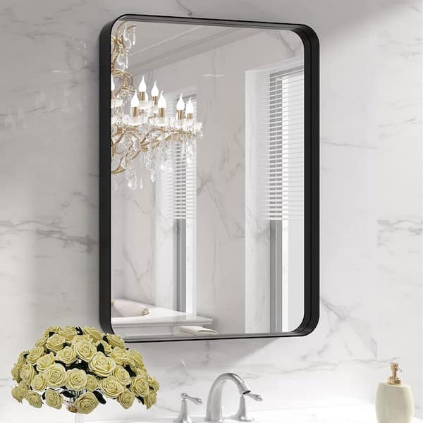 20 in. W x 28 in. H Rectangular Aluminum Alloy Framed and Tempered Glass Wall Bathroom Vanity Mirror in Matte Black
