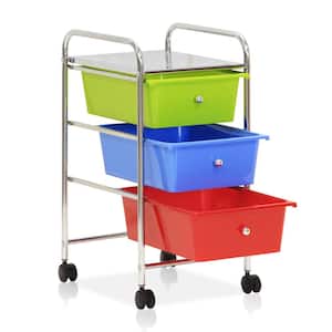 Wayar 4-Shelf Chrome 4-Wheeled 3-Drawer Trolley in Rainbow