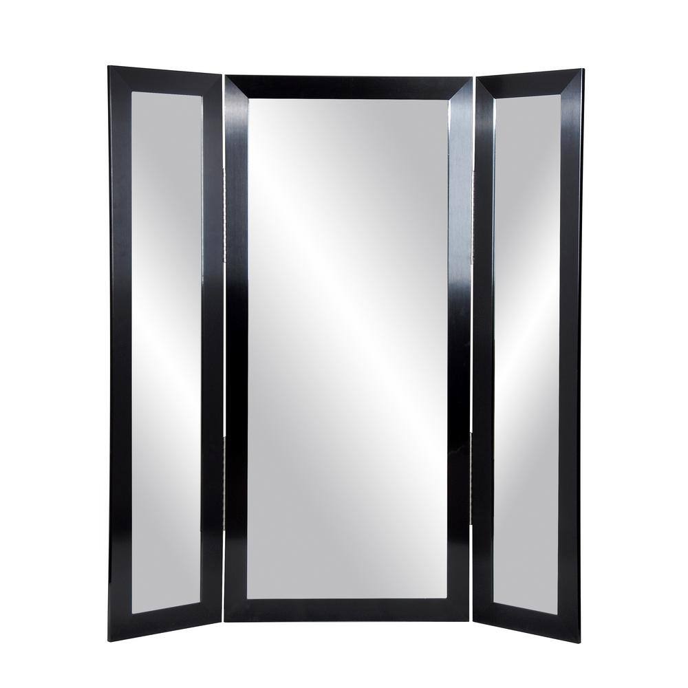BrandtWorks Brushed Black Tri Fold Dressing Mirror (71 in. H x 64 in. W