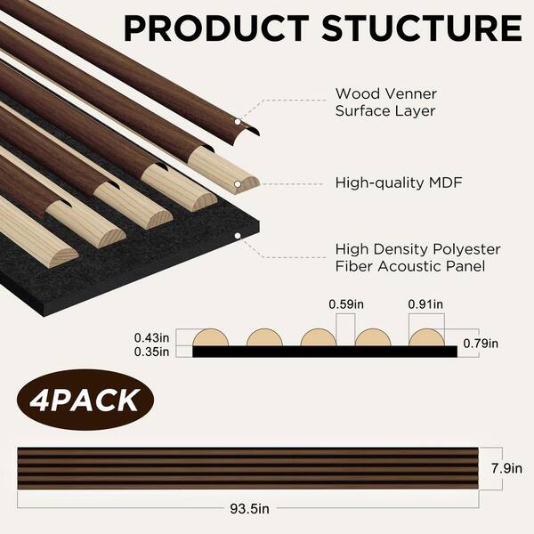 Mlfortlife Walnut 0.83 in. x 0.66 ft. x 7.8 ft. Half Round Slat