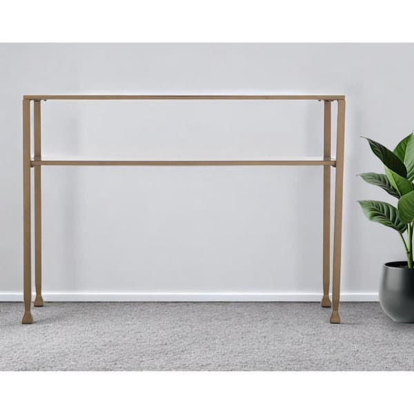 HomeRoots 44.5 in. Gold Rectangle Glass Console Table with Shelves
