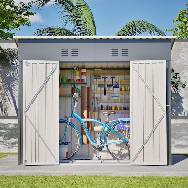 Mondawe Gray 4 ft. W x 8 ft. D Outdoor Metal Lean-To Storage Shed
