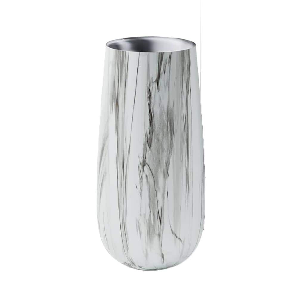 Double Walled 8 oz. Insulated White Marble Stainless Steel Flute Champagne 