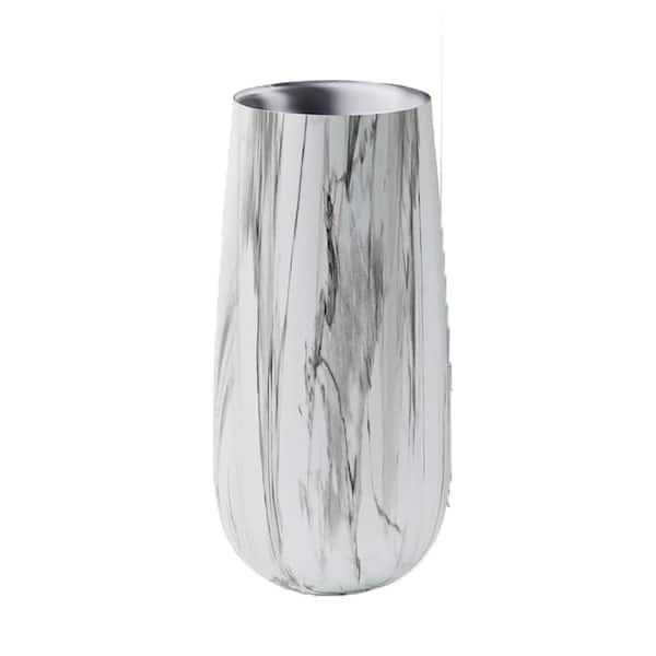 Adrinfly Double Walled 8 oz. Insulated White Marble Stainless Steel Flute Champagne Tumbler with Spill Proof