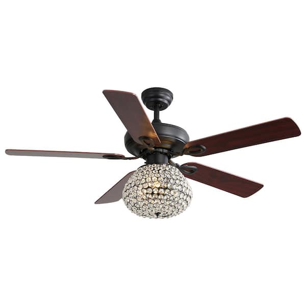 Jushua 52 in. Indoor Black Crystal Ceiling Fan with 3 Speed Wind 5 Plywood Blades Remote Control Reversible AC Motor