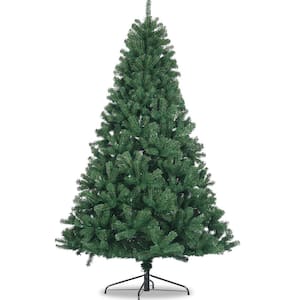 7.5 ft. Artificial Christmas Tree Hinged Full Natural Spruce PVC Fir Tree Unlit Green with Metal Stand