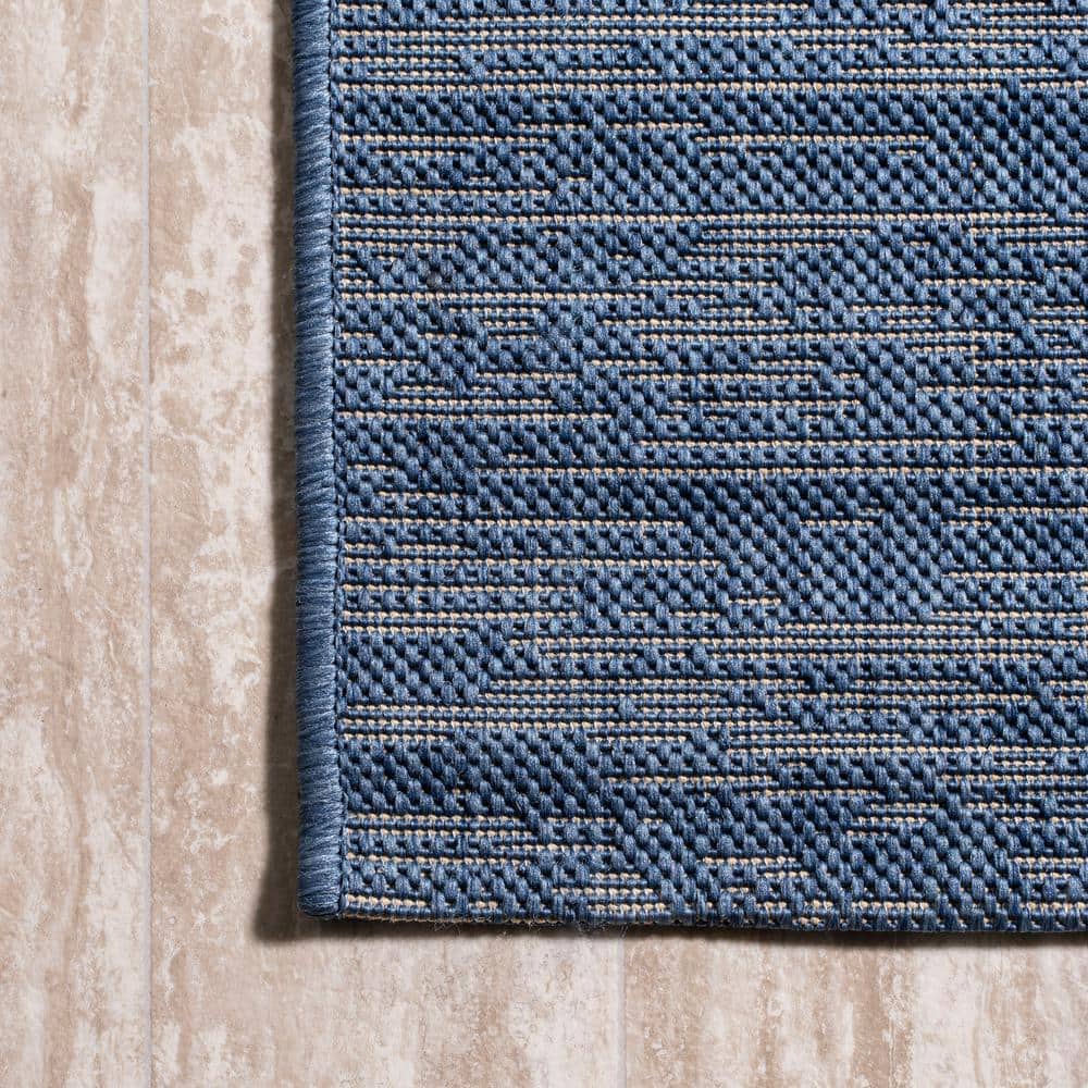Coastal Stripe Denim Blue and Beige 8' x 10' Synthetic Area Rug