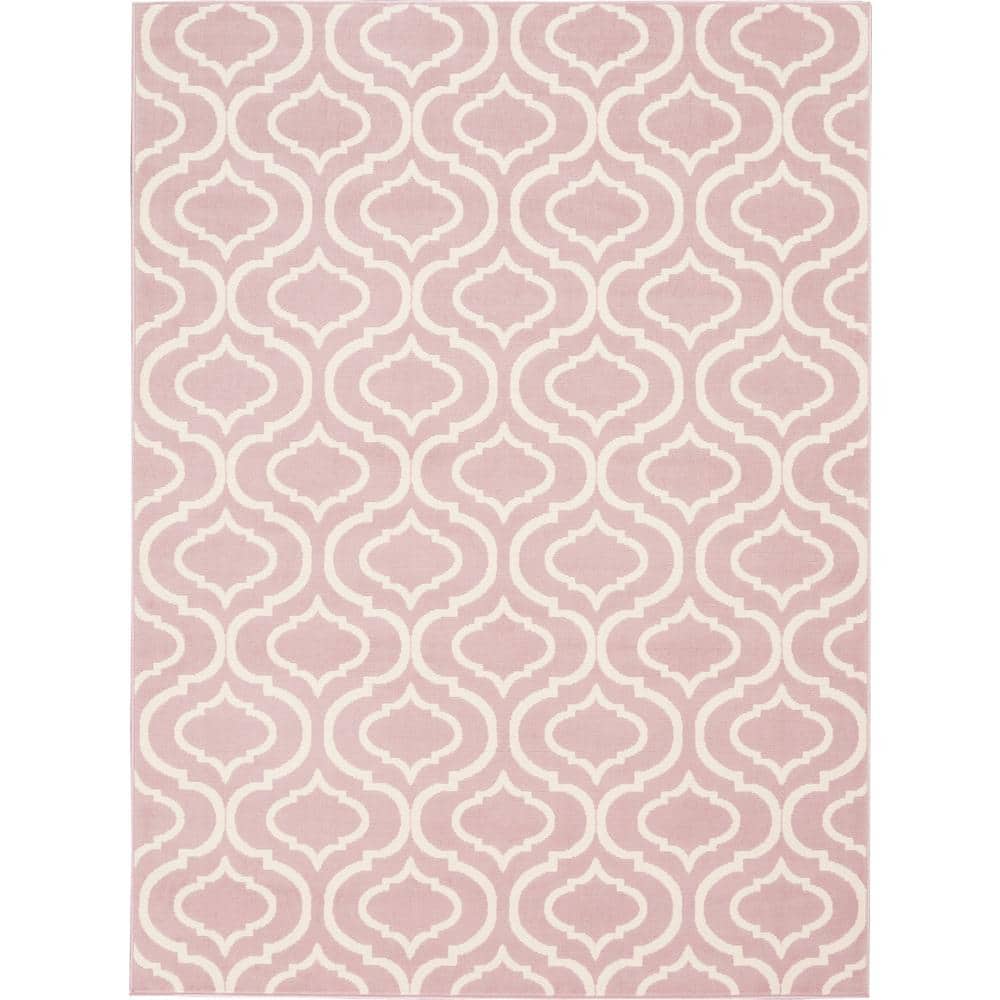 Pink Trellis Pattern Rectangular Synthetic Area Rug 5'3" x 7'3"