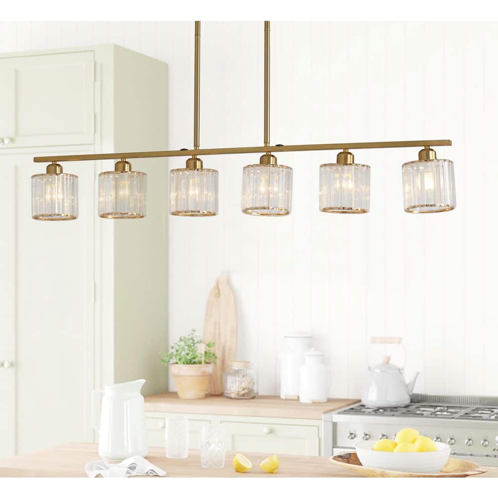Mordern 6-Light Gold Kitchen Island Linear Rectangle Chandelier with Clear Glass Shades price history on PriceWatchPro