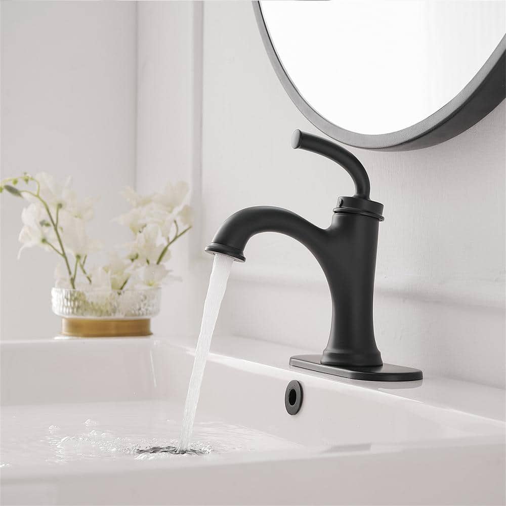 Matte Black Brass Single Handle Bathroom Faucet with Drain Kit