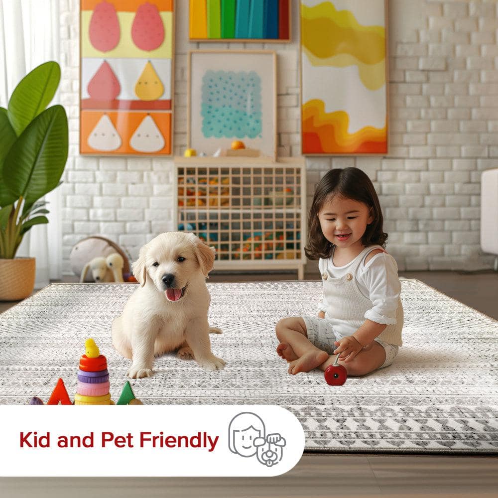 Reversible Gray Geometric 8' x 10' Synthetic Area Rug