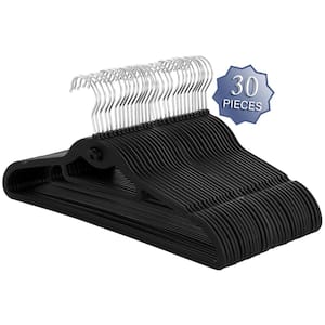 Elama Home 30 Piece Velvet Slim Profile Heavy Duty Felt Hangers with Stainless Steel Swivel Hooks in Black