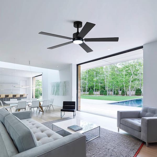 52 in. Indoor Integrated LED Matte Black Ceiling Fan with Light and Remote Control