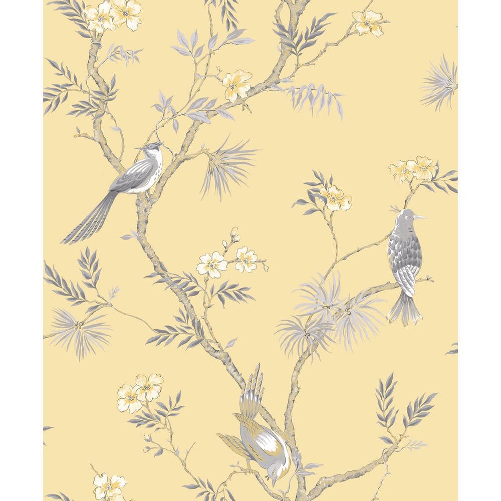 Secret Garden Yellow and Grey Garden Bird Trail Non-Woven Paper Non-Pasted 