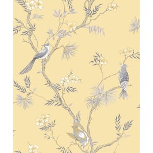 Secret Garden Yellow and Grey Garden Bird Trail Non-Woven Paper Non-Pasted Wallpaper Roll (Covers 57.75 sq.ft.)