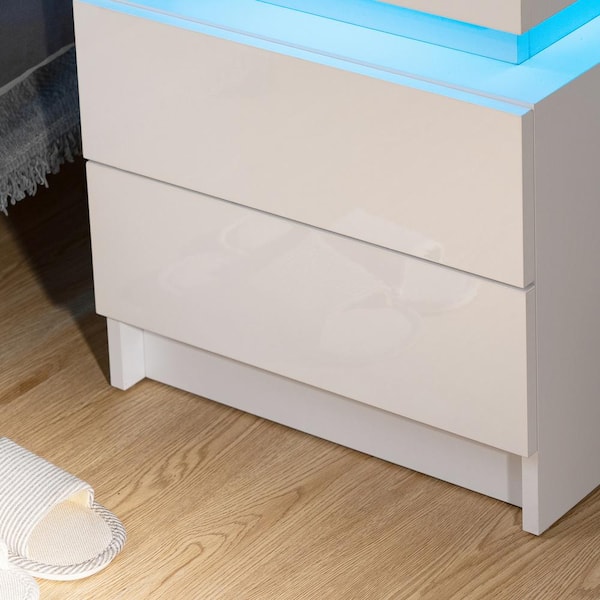 WOODYHOME 2-Drawer LED White Nightstand 20.5 in. H x 17.7 in. W x 
