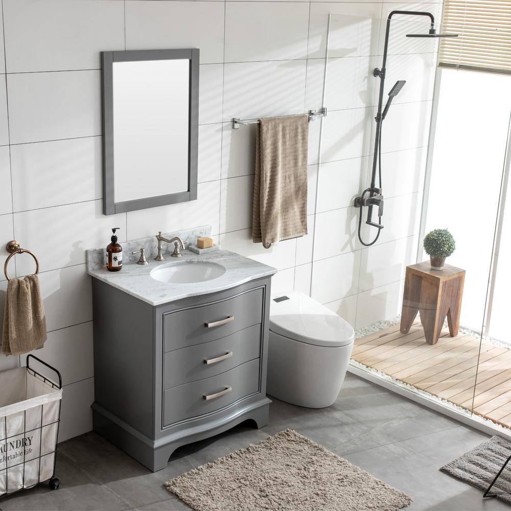 Monroe 30'' Gray Solid Wood Vanity with Marble Top