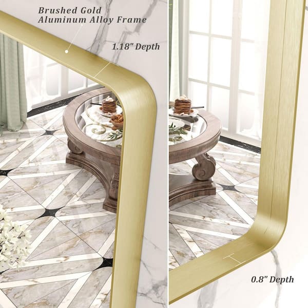 55 in. W x 30 in. H Rectangular Aluminum Alloy Framed and Tempered Glass Wall Bathroom Vanity Mirror in Brushed Gold