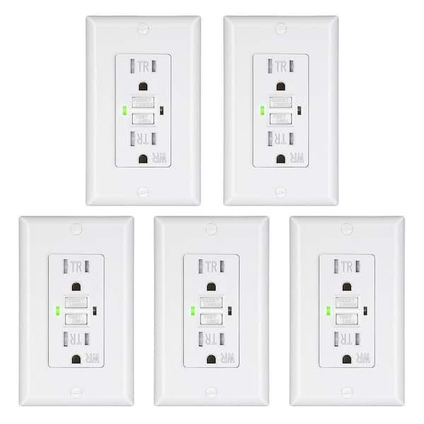 DEWENWILS 5-Pack GFCI Outlet 15Amp,Weather-Resistant(WR), Tamper-Resistant(TR),Self-Test, LED Indicator, Wallplate Included, White