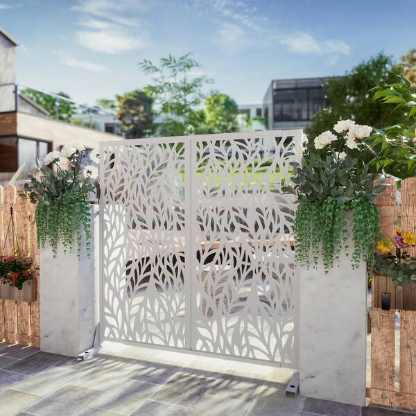 72 in. Galvanized Steel Outdoor Garden Fence Metal Privacy Screen Garden  Screen Panels in White