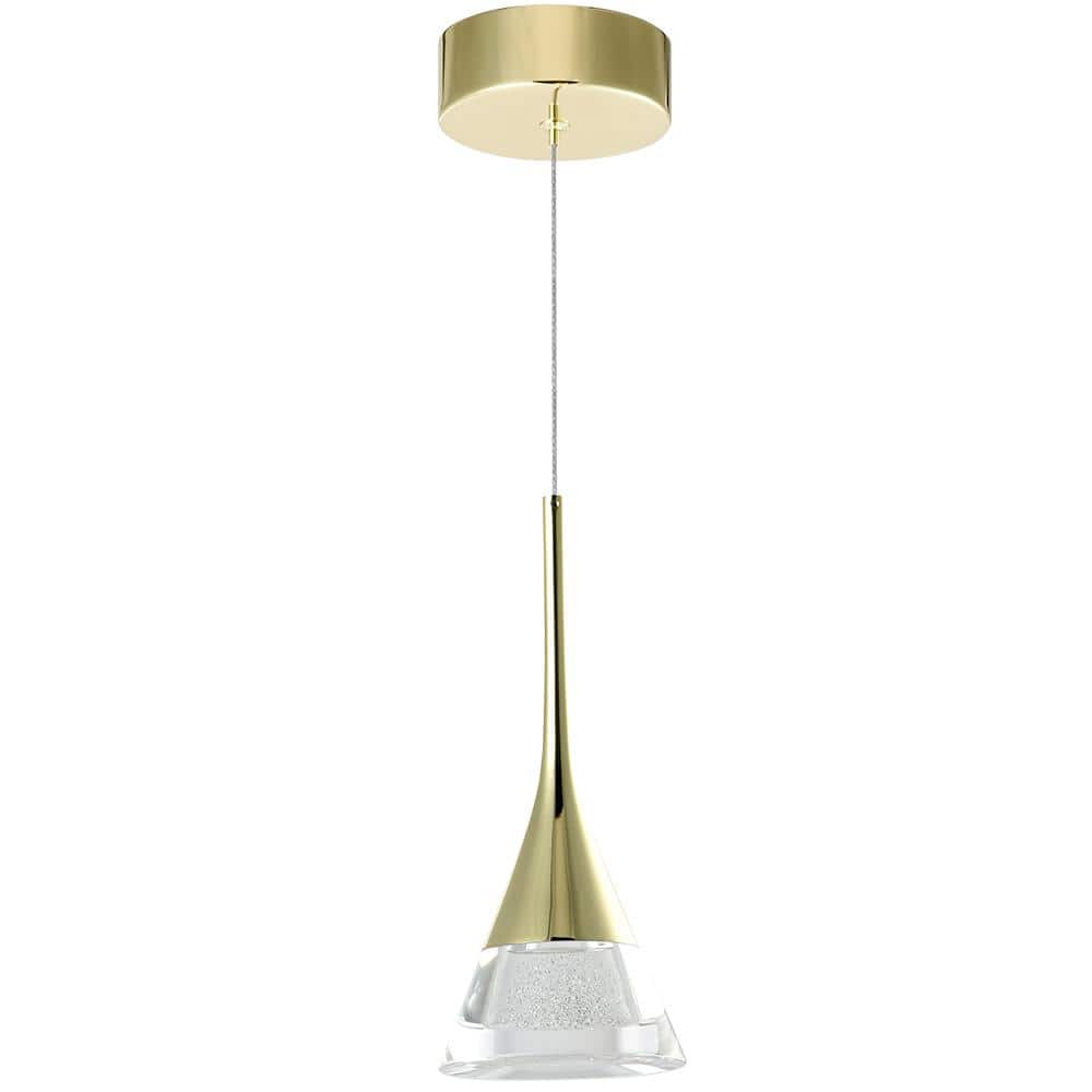 Amalfi Contemporary Gold LED Pendant Light with Acrylic Cone Shade