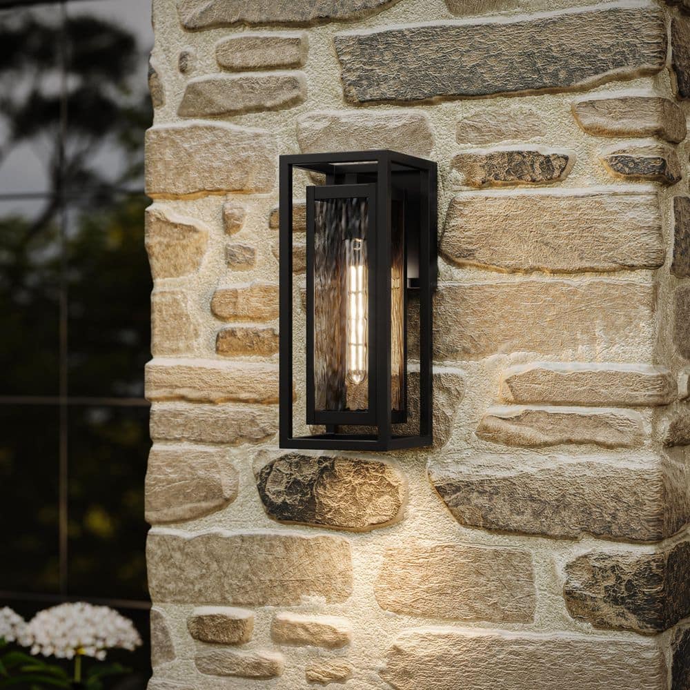 "Shaw 15"" 1-Light Outdoor Wall Light with Clear Water Glass in Textured Black" price history on PriceWatchPro