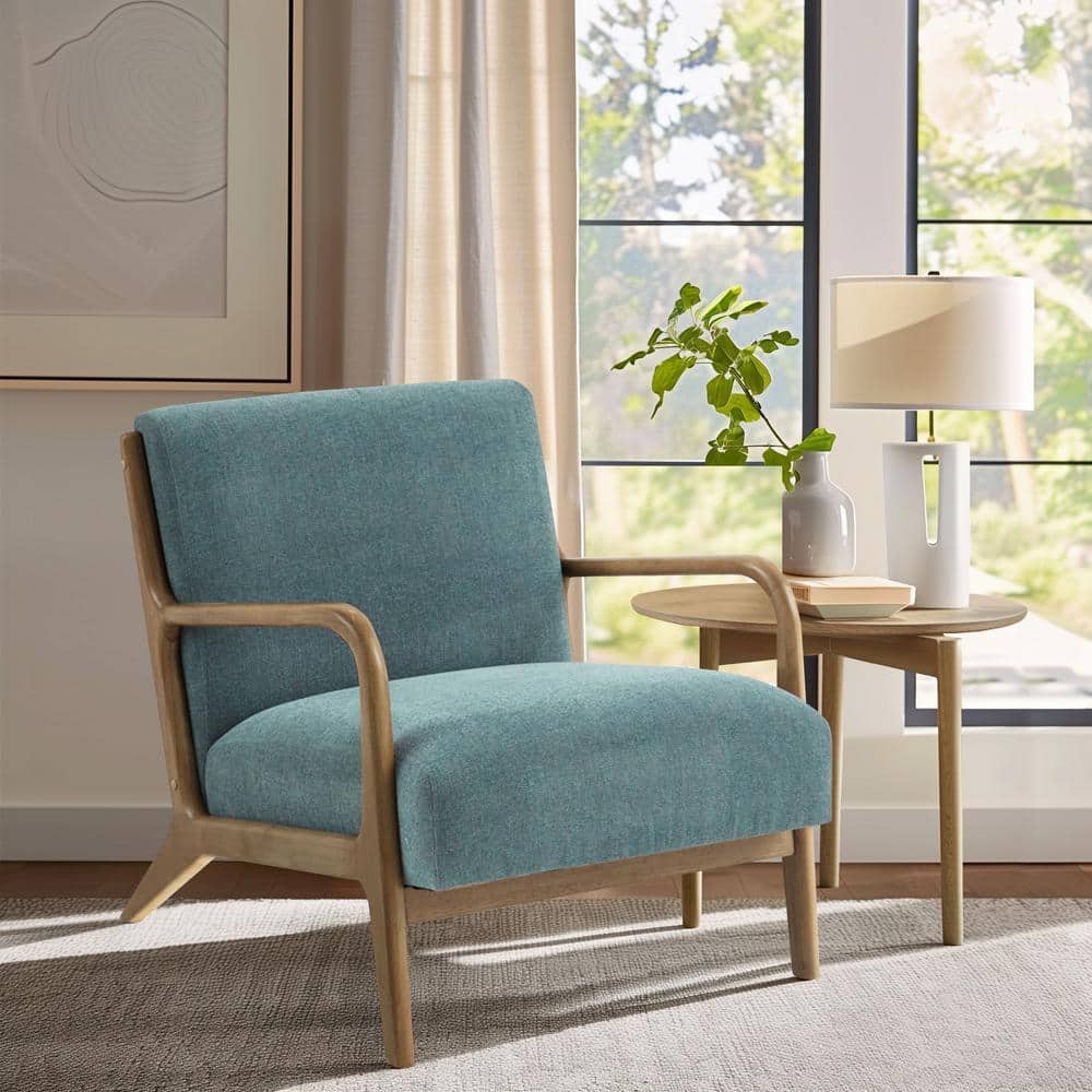 Mid-Century Teal Lounge Chair with Elm Wood Frame