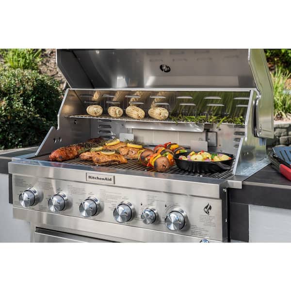 KitchenAid 4-Burner Built-in Propane Gas Island Grill Head in Stainless Steel with Searing Main Burner and Rotisserie - The Home Depot