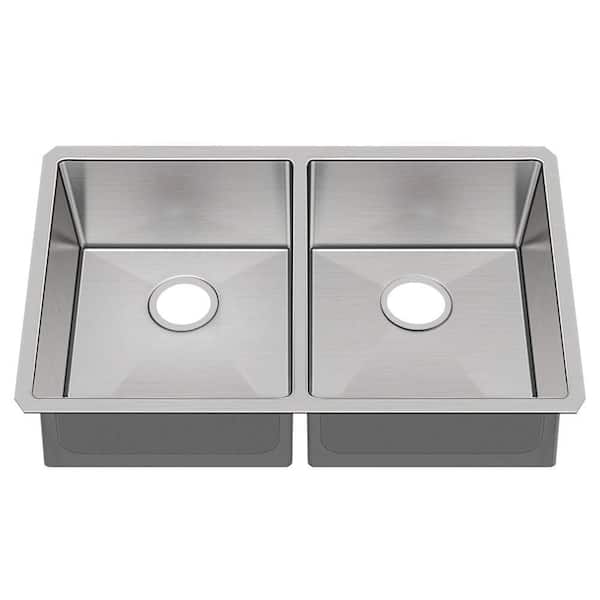 32 in. Undermount Double Bowl 16 Gauge Brushed Nickel Stainless Steel Kitchen Sink