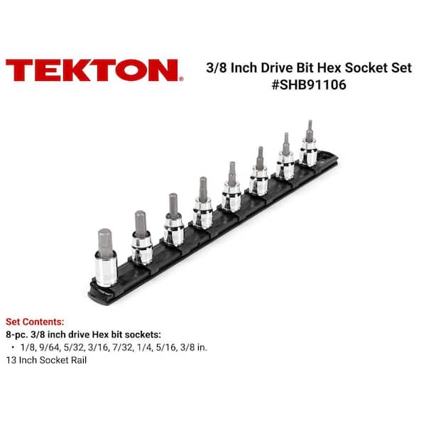3/8 in. Drive Hex Bit Socket Set, 8-Piece (1/8-3/8 in) with Rail