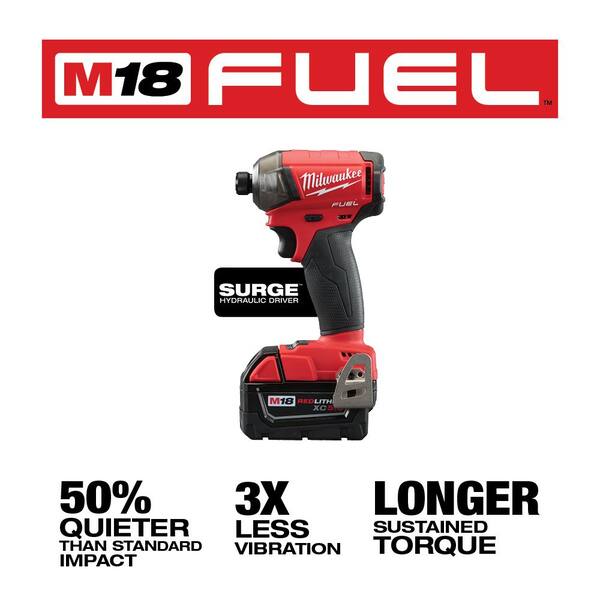 Milwaukee - M18 FUEL SURGE 18V Lithium-Ion Brushless Cordless 1/4 in. Hex Impact Driver w/ (1) 5.0 Ah & 2.0 Ah Battery/Charger