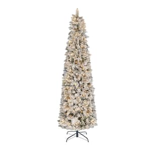 6.5 ft. White Flocked Pencil Artificial Christmas Tree with White LED Lights