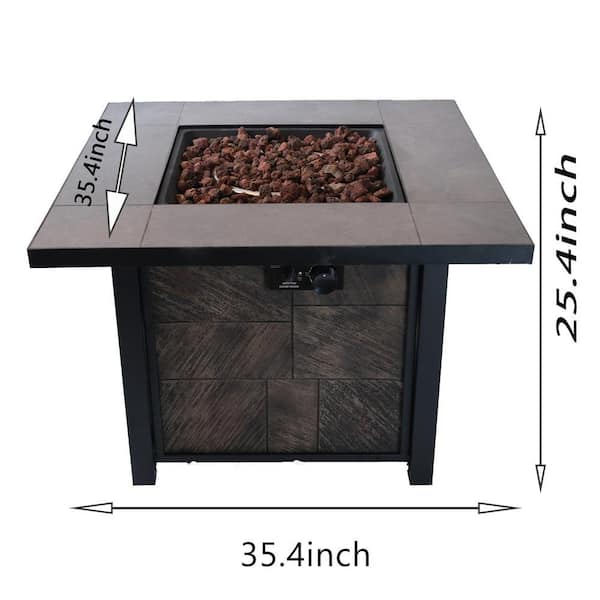 35.4 in. Outdoor Concrete Square Gas Fire Pit Table, 50000 BTU CSA